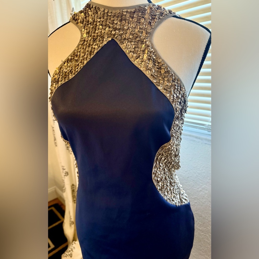 Designer silk cocktail dress with gold embellishments Gomez Gracia size 4